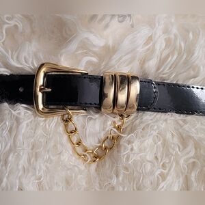 A. Brod Vintage Black Belt w/ Chain Accent